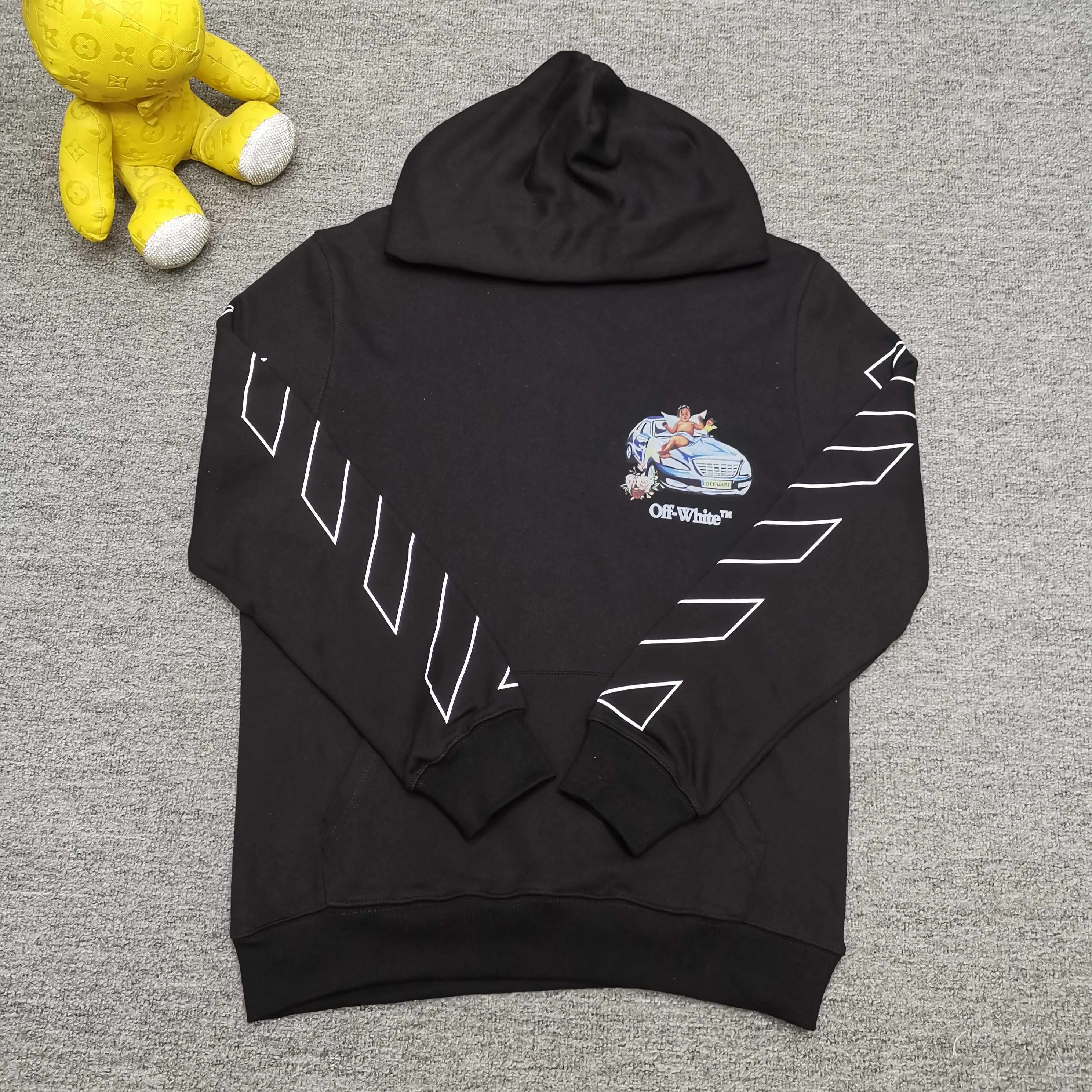 off white 25ss new portrait oil painting 460g washed hooded sweatshirt Color: Black White Size: S M L XL P410